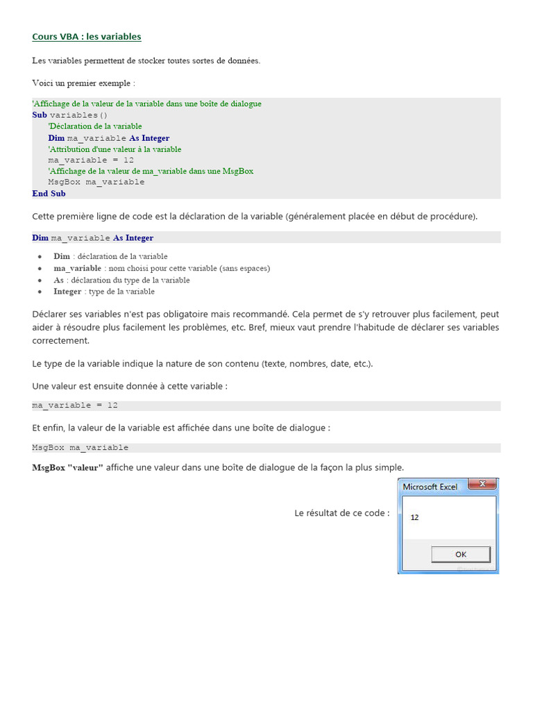 Types de variables en VBA | PDF | Informatique | Informatique