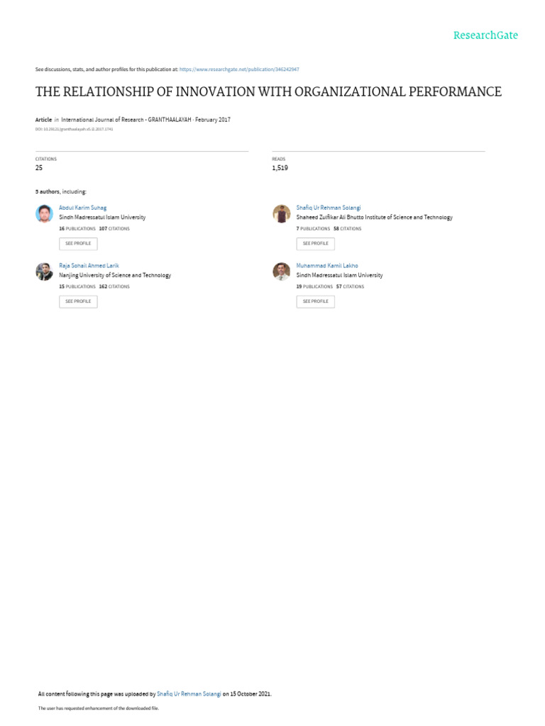 The Relationship of Innovation With Organizational Performance | PDF ...