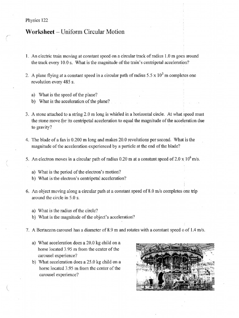 Worksheet Uniform Circular Motion Answer Key PDF