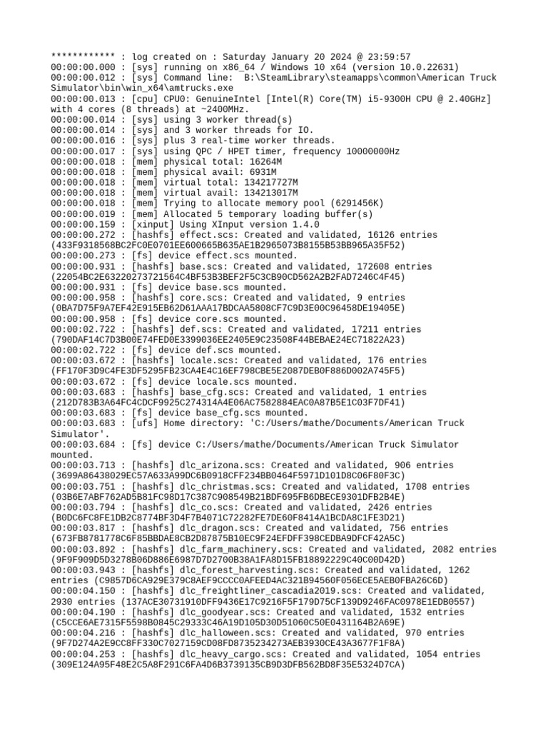 American Truck Simulator Game Log | PDF