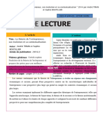 Fiche de Lecture de L'article LA THÉORIE DE L'ENTREPRENEUR, SON ÉVOLUTION ET SA CONTEXTUALISATION