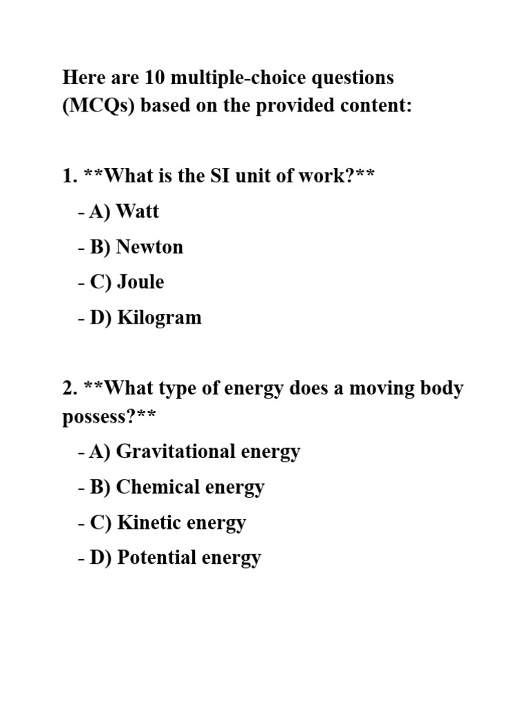 9 Phy Work & Energy Test PDF Mass Power (Physics)