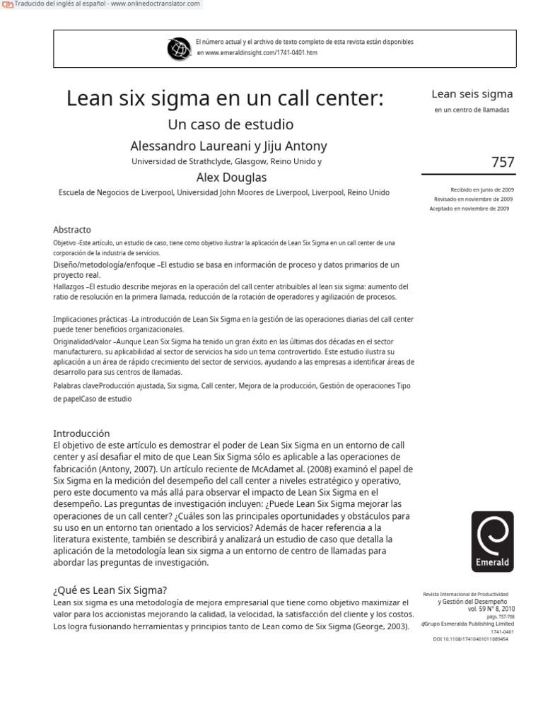 Lean Six Sigma en Call Centers Estudio de Caso PDF