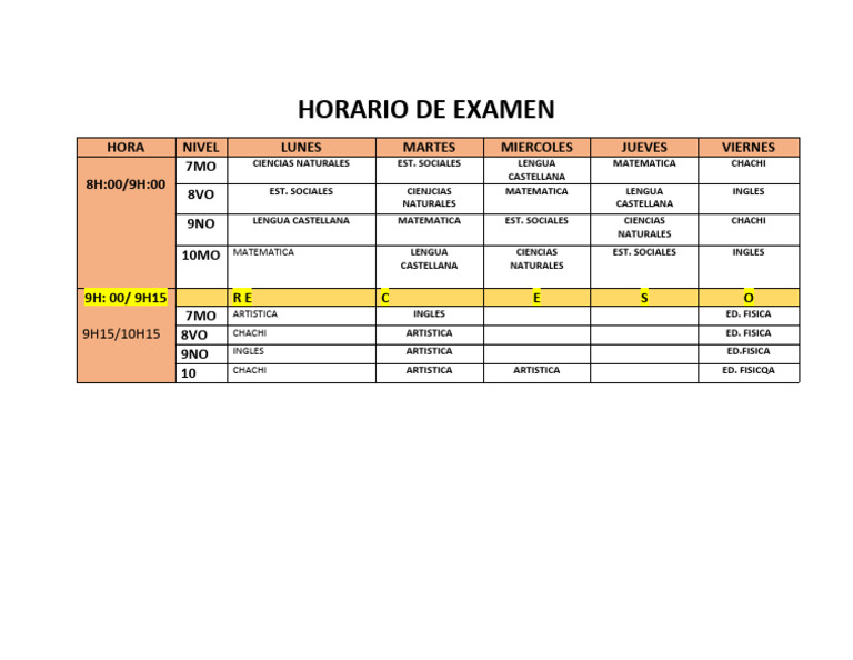 Horario de Exámenes por Nivel | PDF | Estudios de idiomas extranjeros