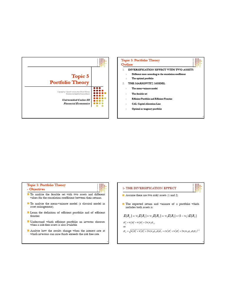 Topic 5 Portfolio Theory | PDF | Modern Portfolio Theory | Mathematical ...
