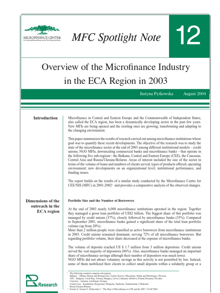 MFC Spotlight Note: Overview of The Microfinance Industry in The ECA ...