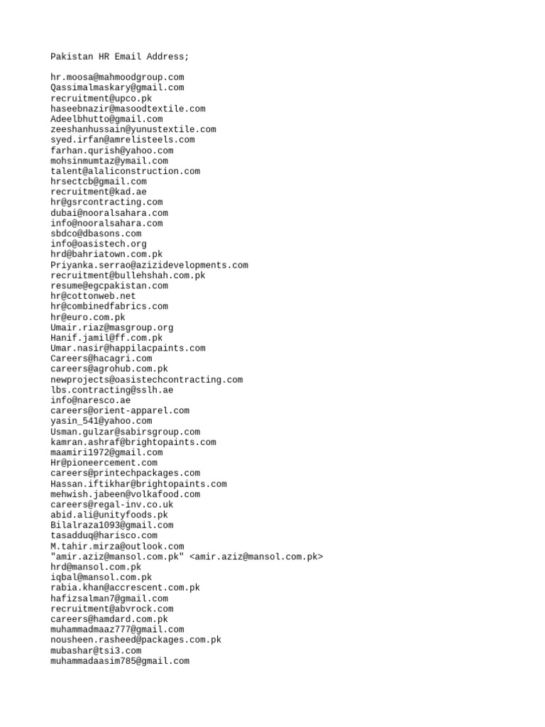 Pak hr emails list pdf