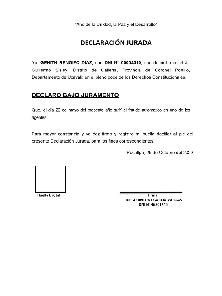 Declaracion Jurada de Fraude Automatico | PDF
