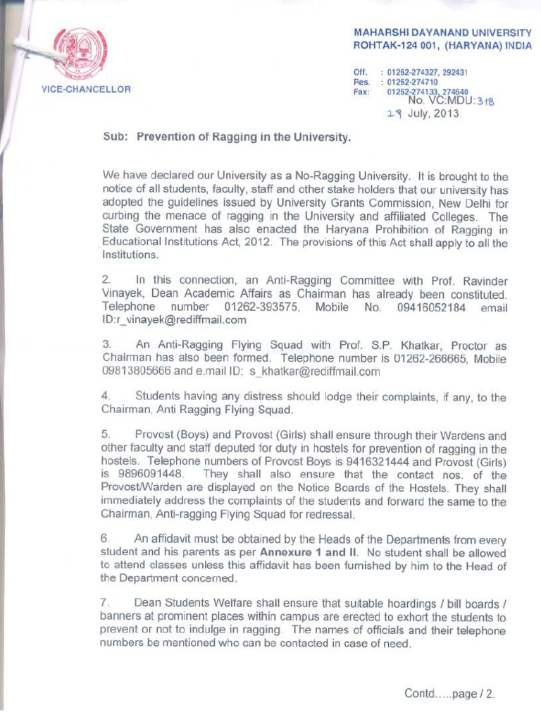 Anti Ragging Letter | PDF