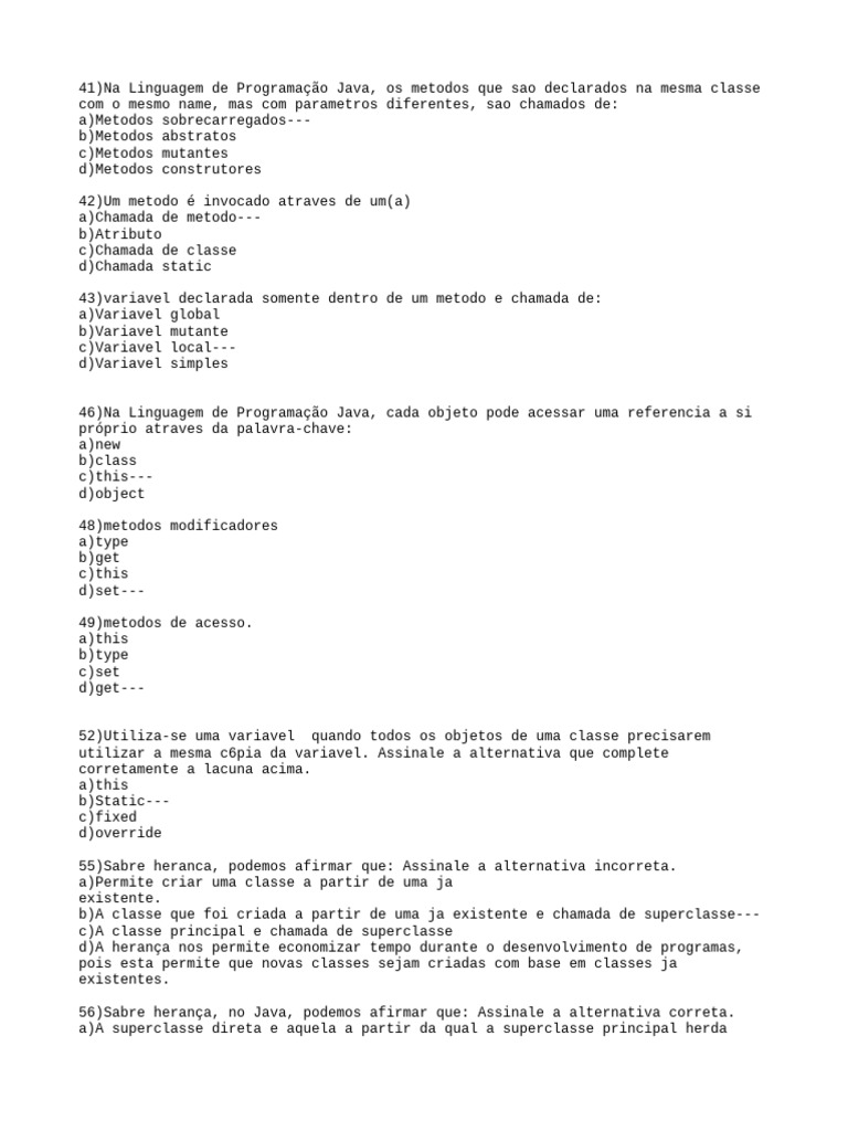 Exercicios De Java Pdf Classe Programação De Computadores