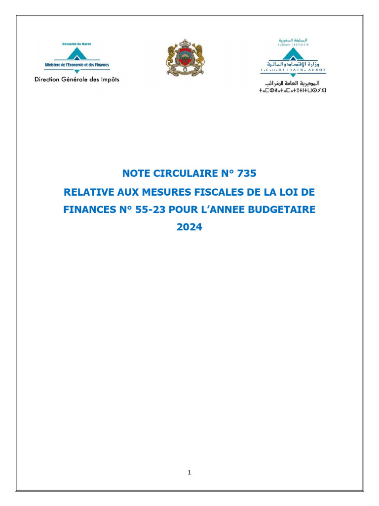 Note Circulaire N° 735 - Fiscalité 2024 | PDF | Taxe sur la valeur ...