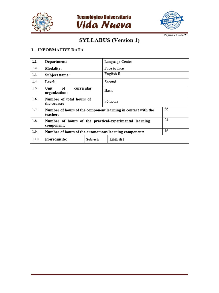 English Ii Syllabus Pdf Reading Comprehension Vocabulary