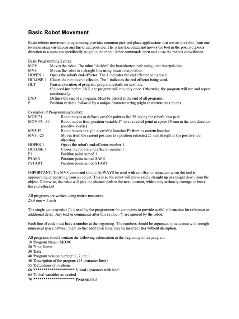 Basic Robot Movement | PDF