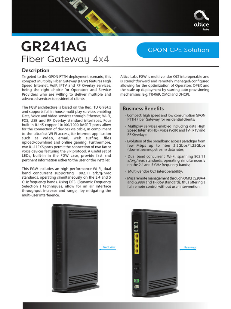 FL GR241AG FiberGateway-4x4 ALB EN | PDF | Ieee 802.11 | Fiber To The X