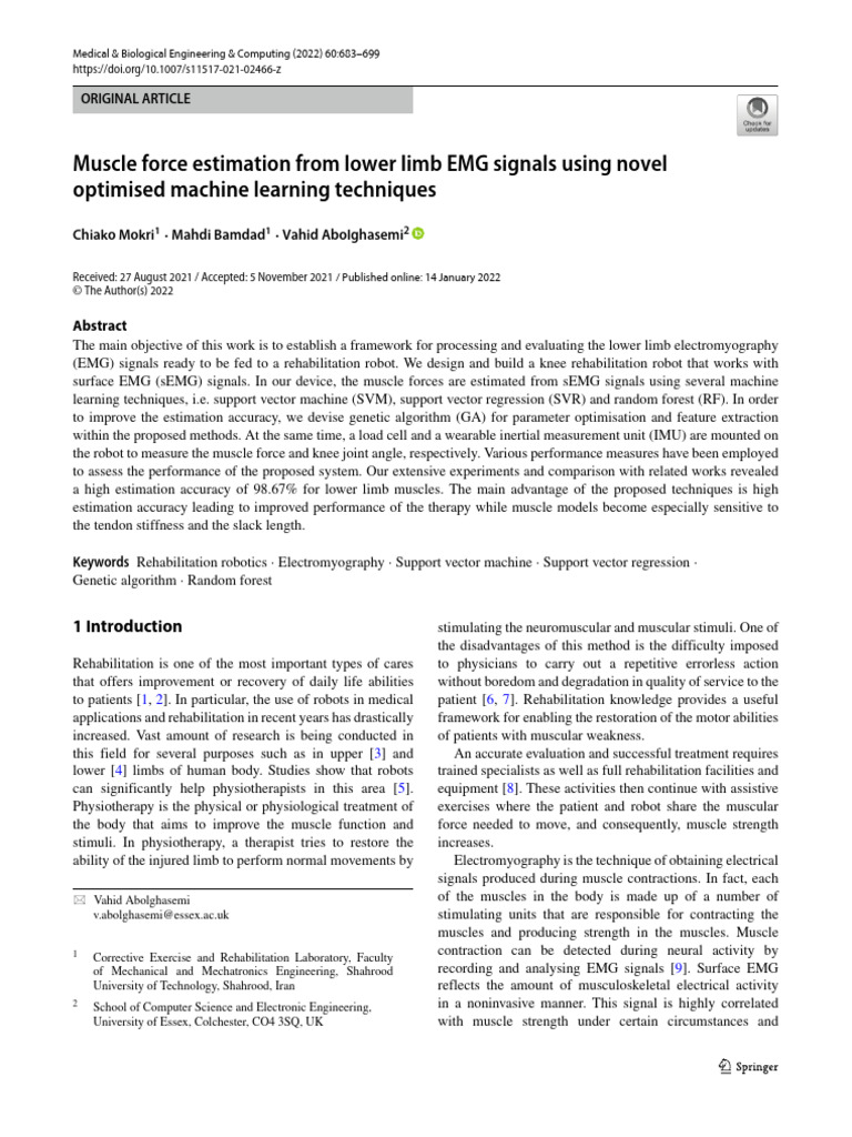 Muscle force estimation from lower limb emg signals using novel
