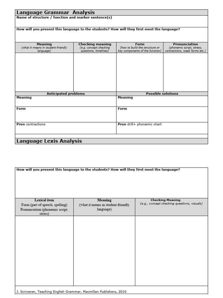 Template For Language Analysis Sheet | PDF