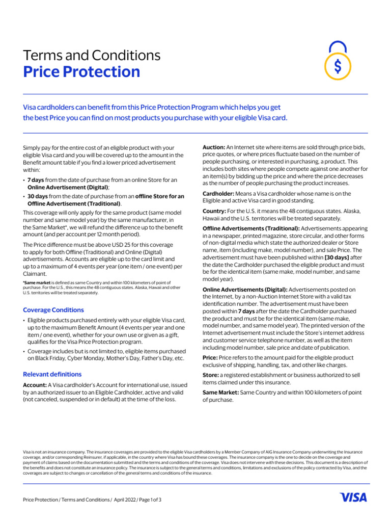 Visa Price Protection Terms Overview | PDF | Insurance | Visa Inc.