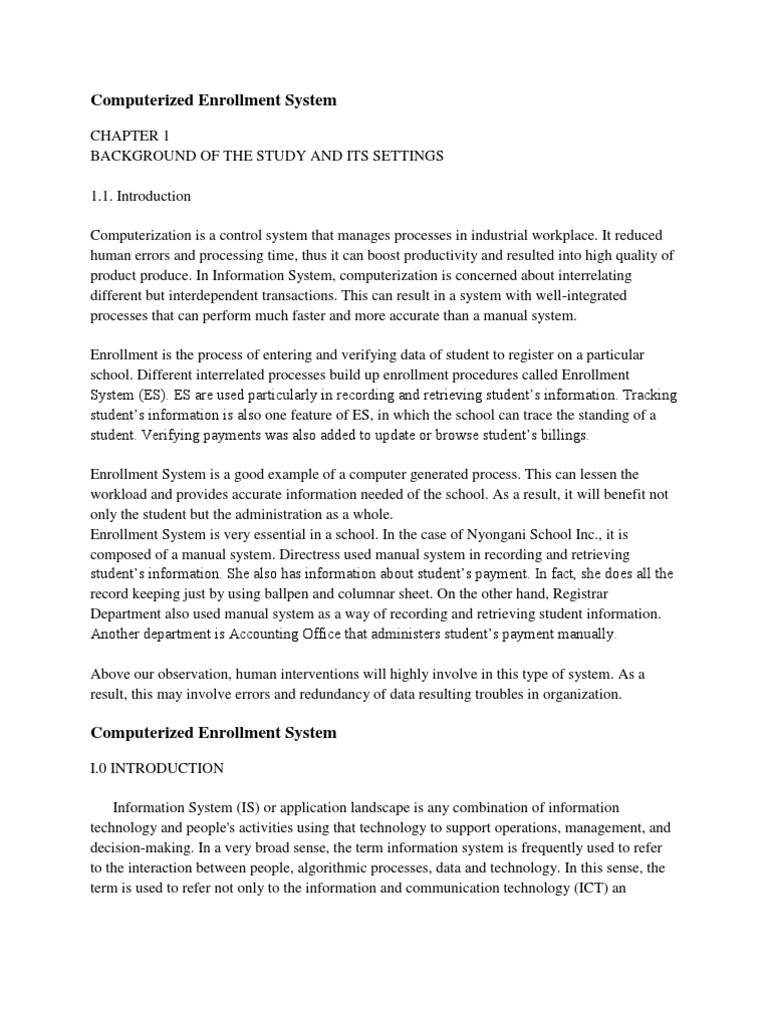 Online pre enrollment system documentation image