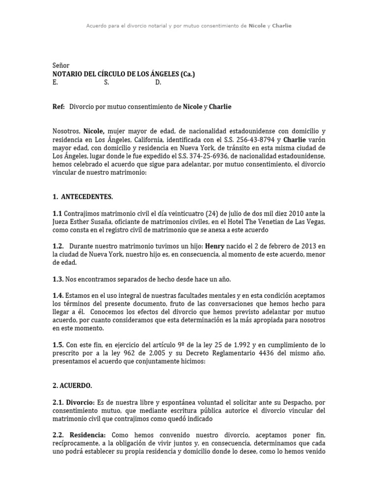Divorcio Notarial de Nicole y Charlie | PDF | Divorcio | Propiedad de ...