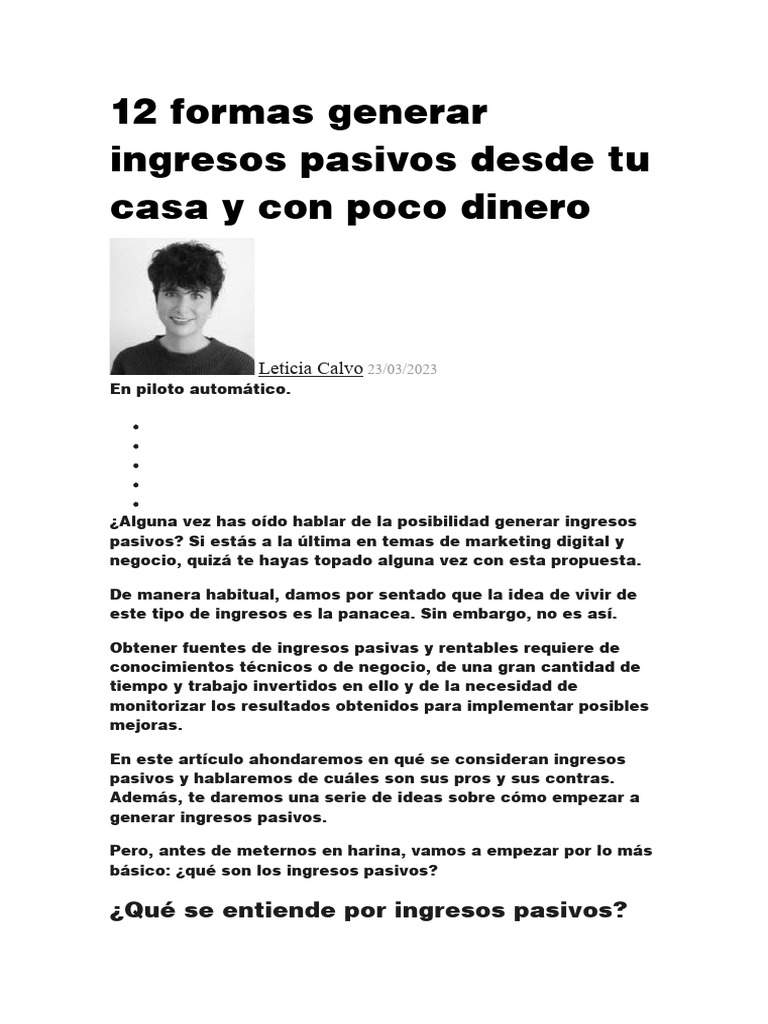 12 Formas de Generar Ingresos Pasivos | PDF | Blog | Youtube