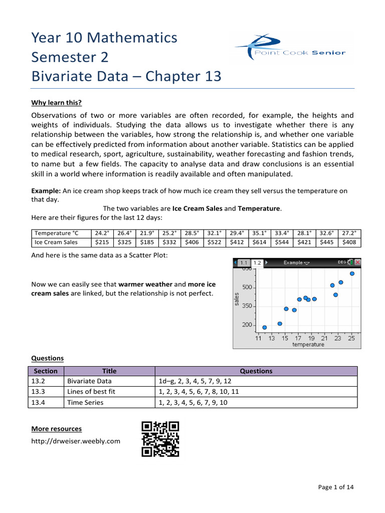 Bivariate Data Analysis for Year 10 | PDF | Scatter Plot | Regression ...