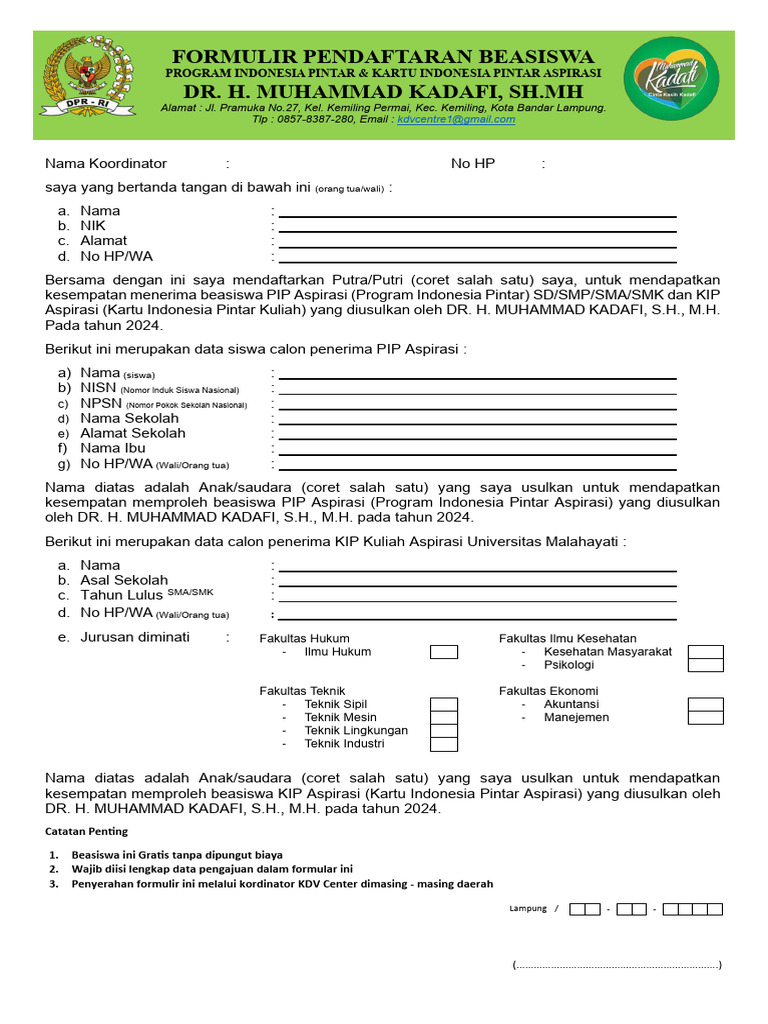 Formulir Beasiswa PIP dan KIP 2024 | PDF