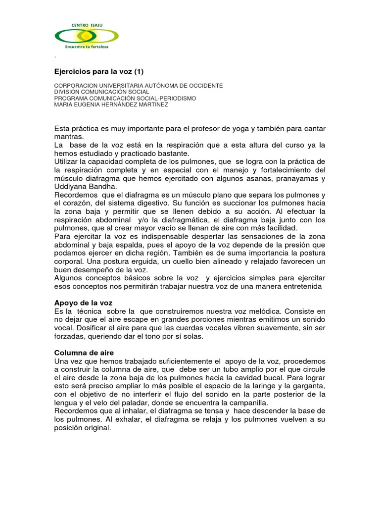Ejercicios para La Voz | PDF | Boca | Vocal