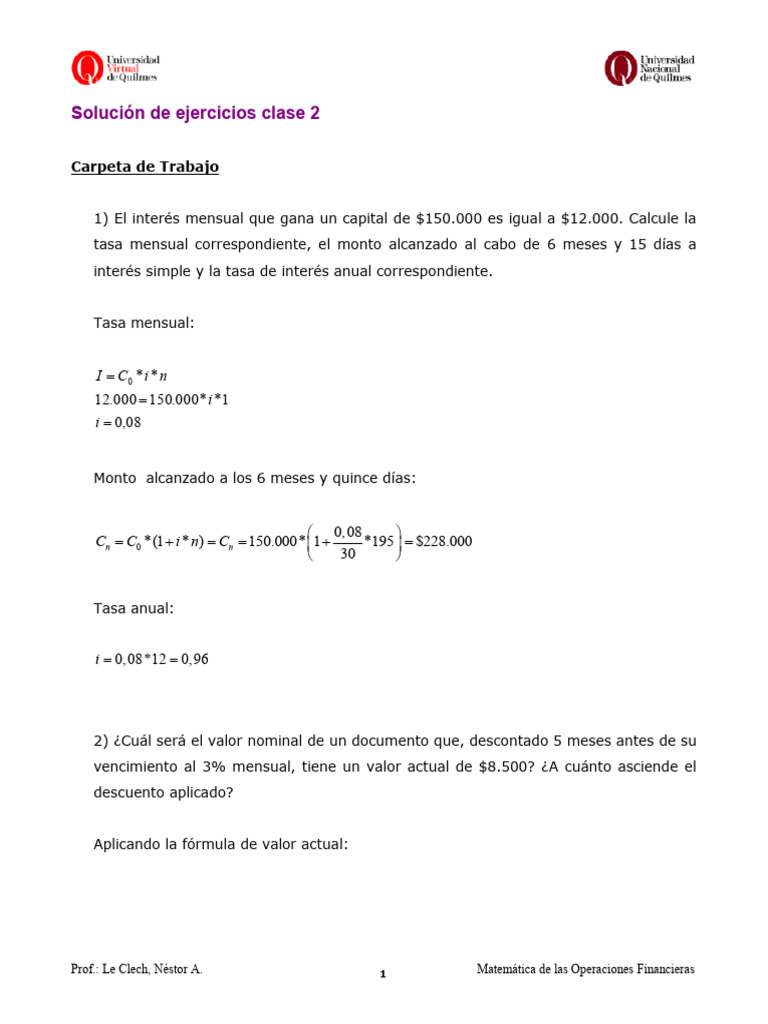 Ejercicios de Matemática Financiera | PDF | Interés | Bancos