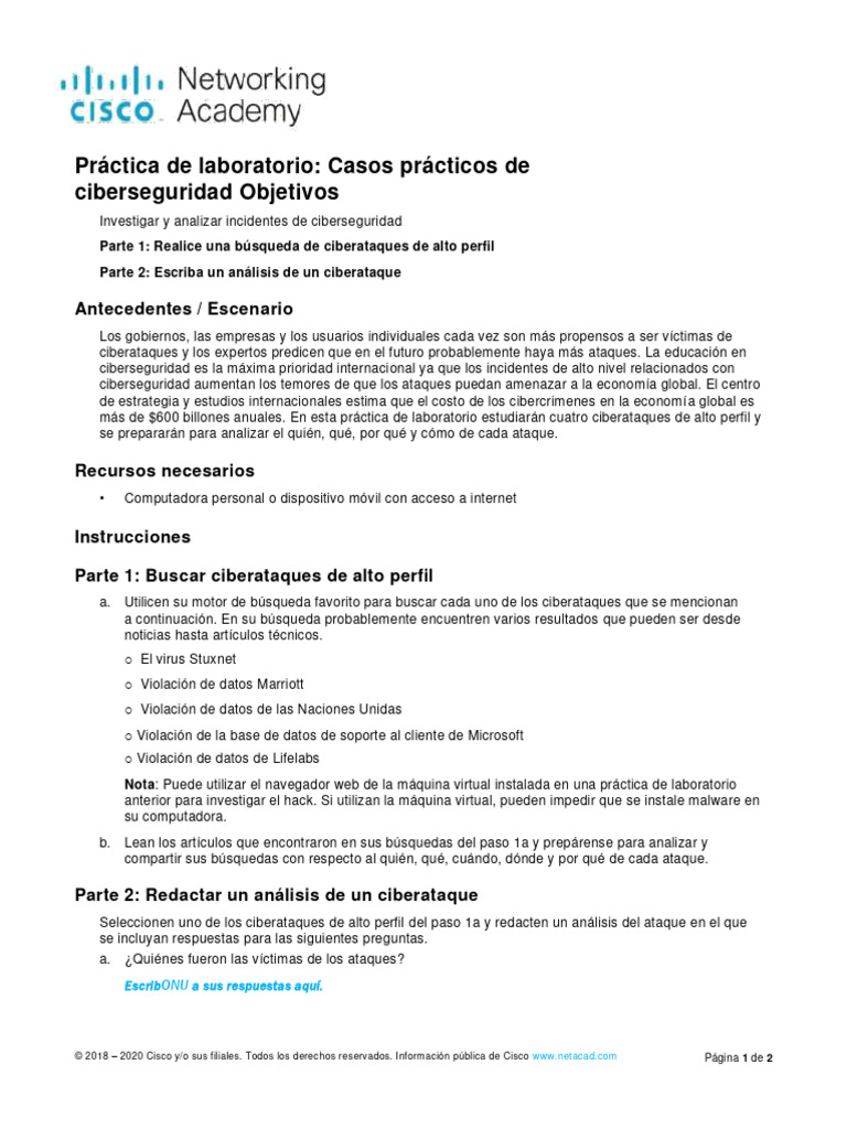 1.1.6 Lab - Cybersecurity Case Studies - Es XL | PDF | La seguridad ...