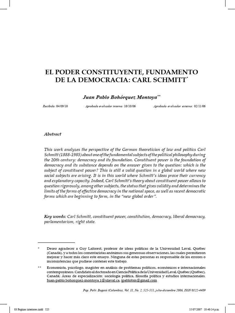 Poder Constituyente y Democracia: Schmitt | PDF | Constitución | Democracia