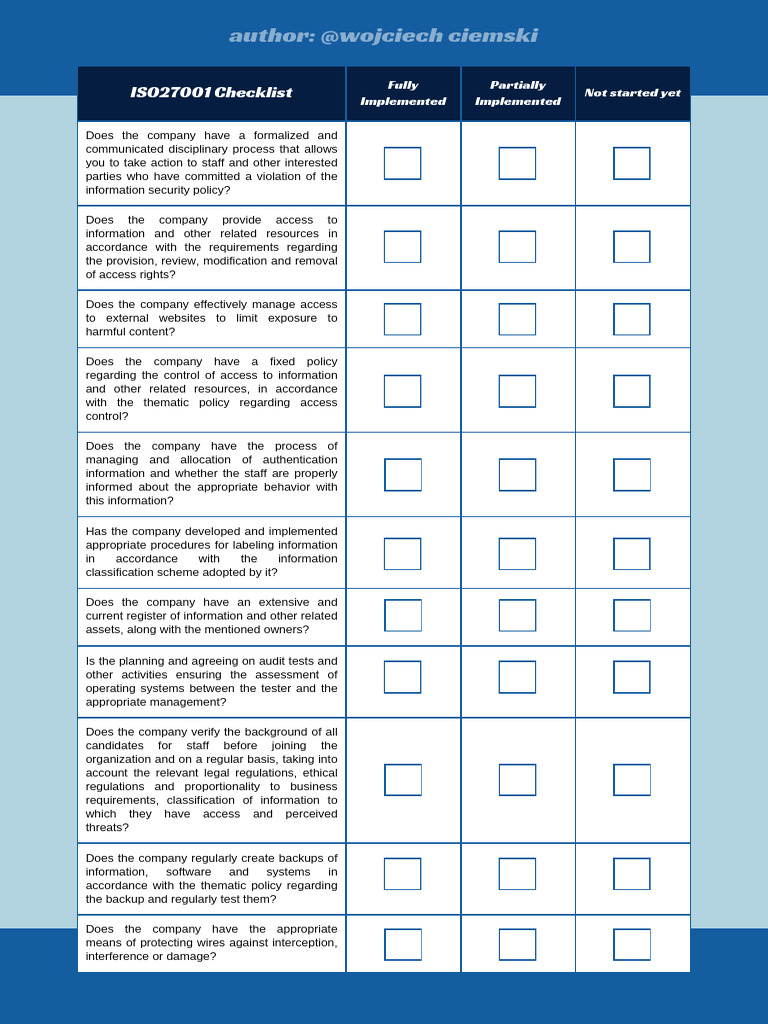 Iso27001 Checklist Pdf Information Security Computer Security