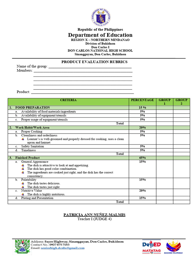 Judging Criteria For Cooking Contest Nutrition