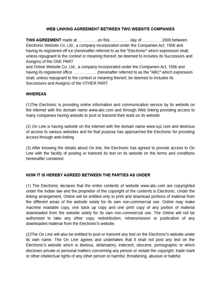 Website Linking Agreement Overview | PDF | Arbitration | Civil Law ...