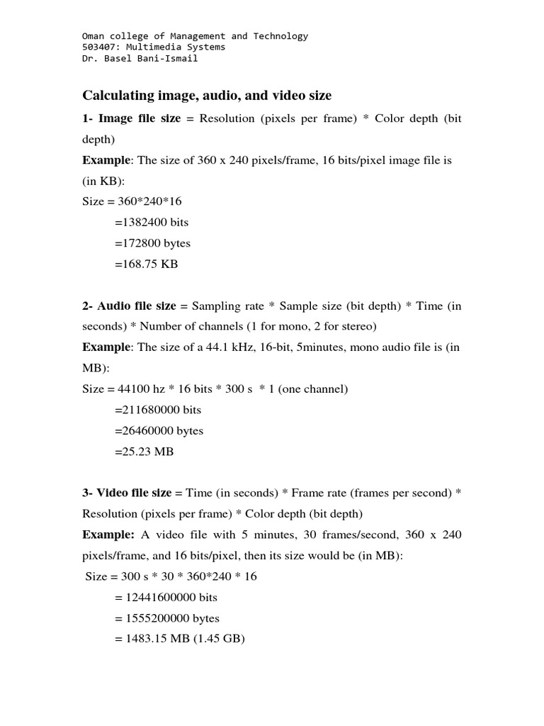 File Size Calculation for Media Types | PDF | Games & Activities ...