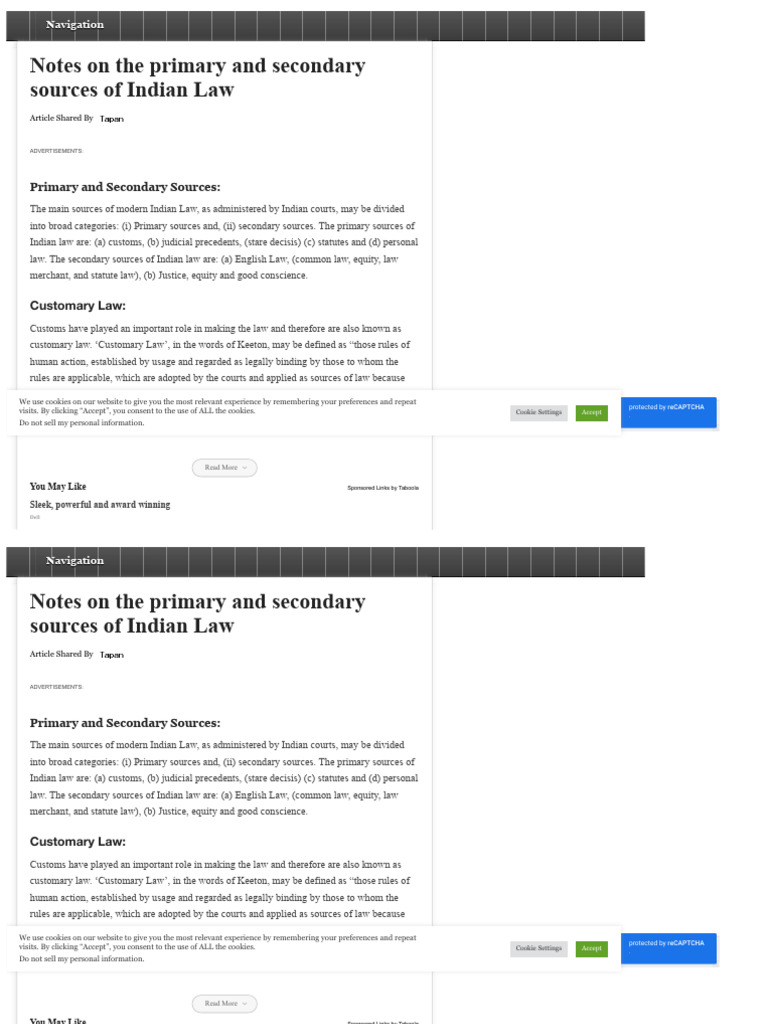 Notes On The Primary and Secondary Sources of Indian Law | PDF ...