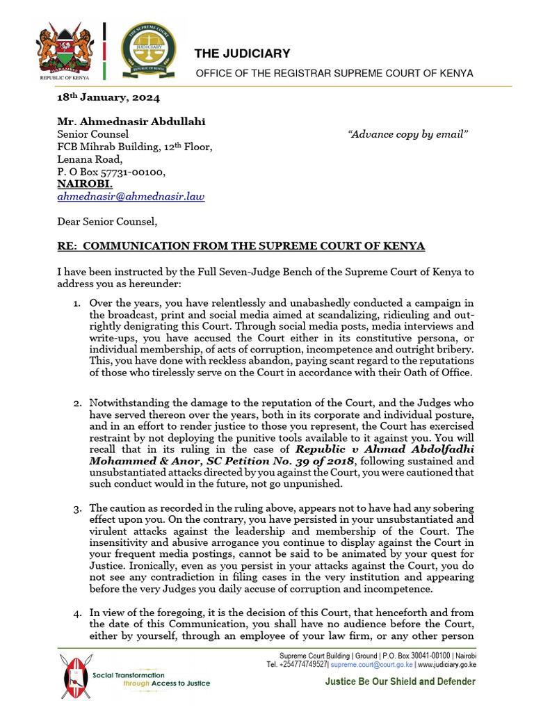 Communication From the Supreme Court of Kenya PDF Supreme Court Of Communication From the Supreme Court of Kenya PDF Supreme Court Of