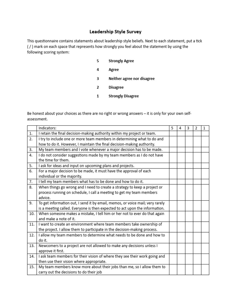 Leadership Style Survey | PDF | Leadership | Decision Making