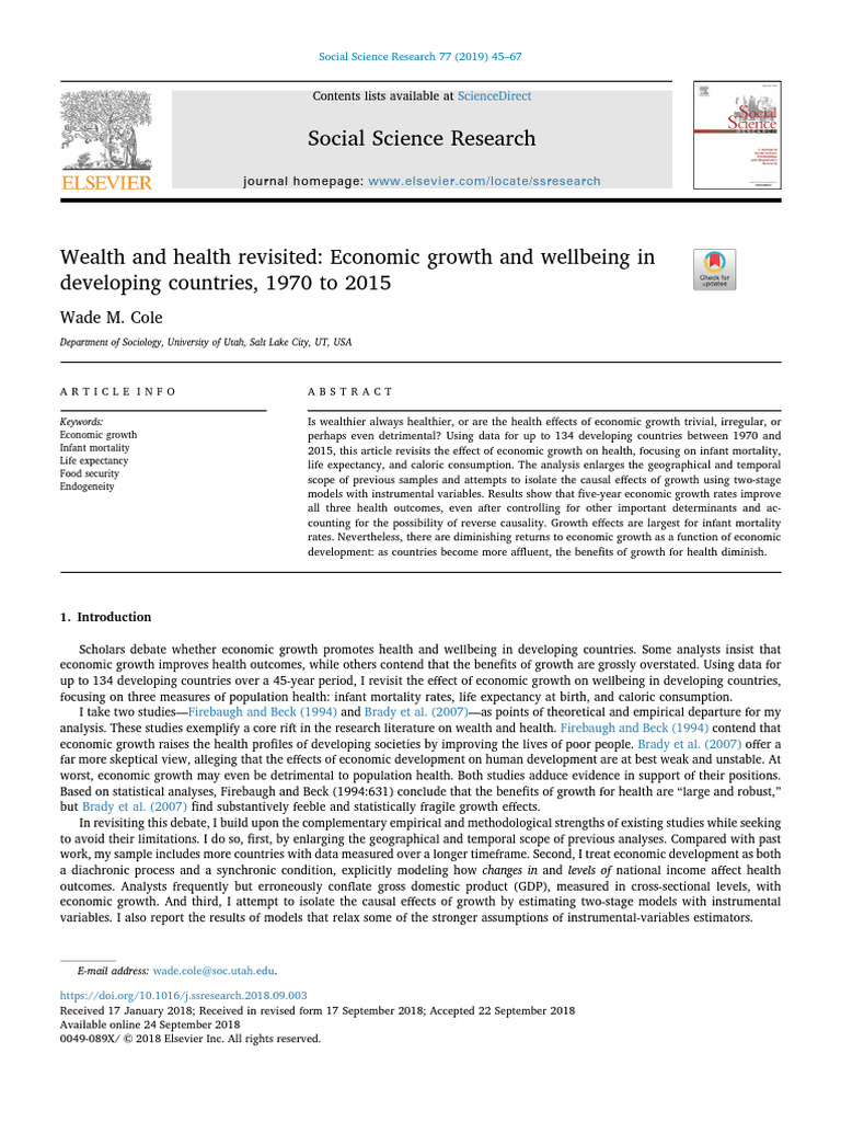 Economic Growth and Health in Developing Countries | PDF | Economic ...