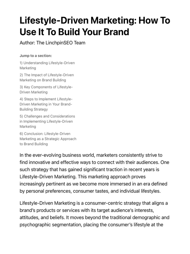 Linchpin LifestyleDriven Marketing How To Use It To Build Your