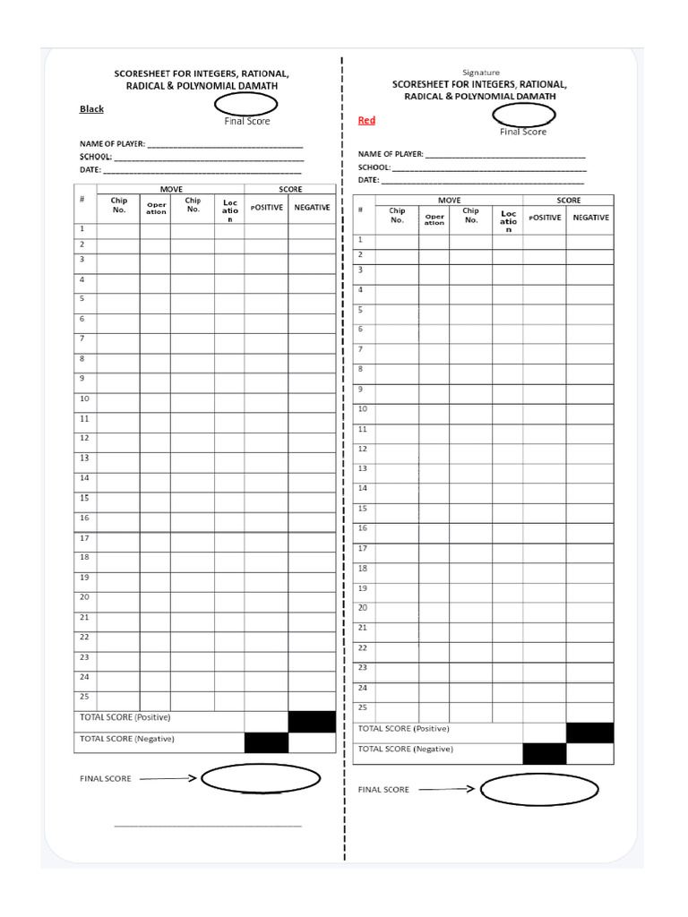 Damath Scoresheet | PDF