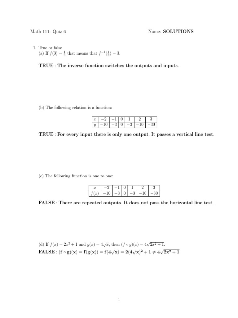 Math 111 Quiz 6 Solutions Explained | PDF