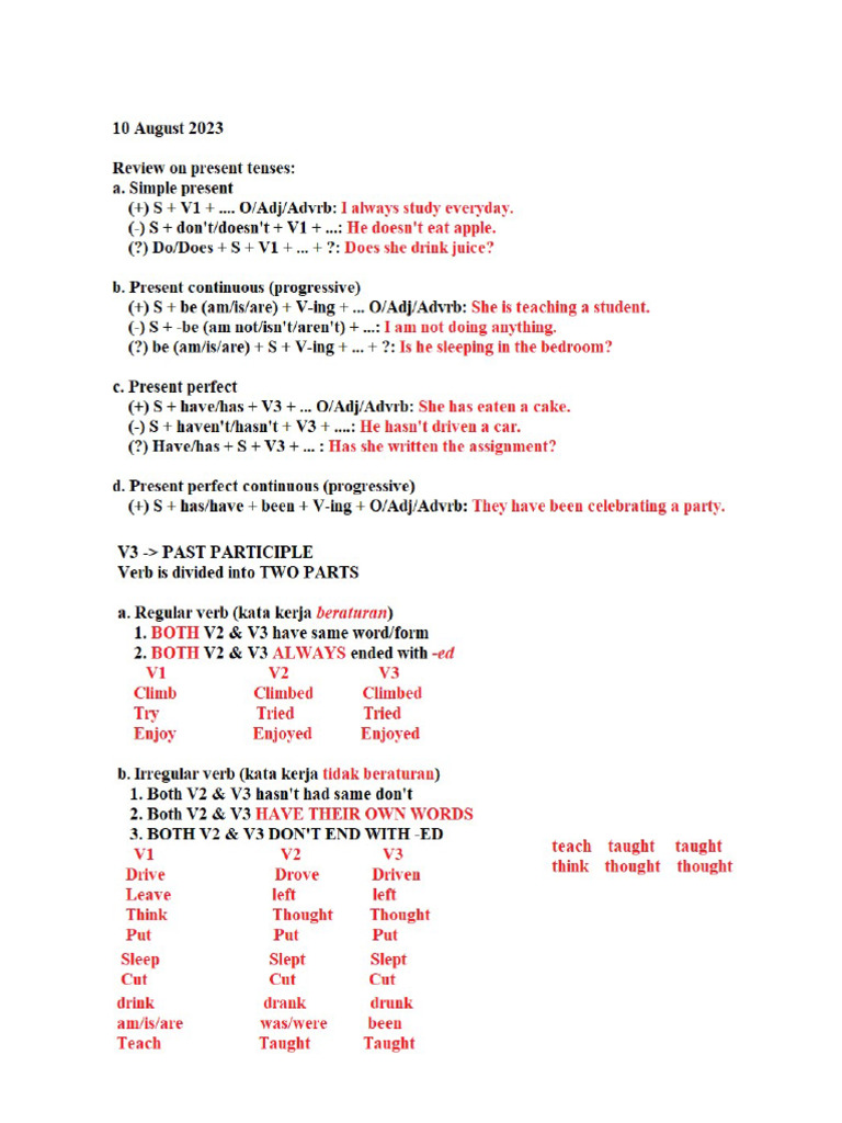 7 English (Timothy) - Present Tenses | PDF