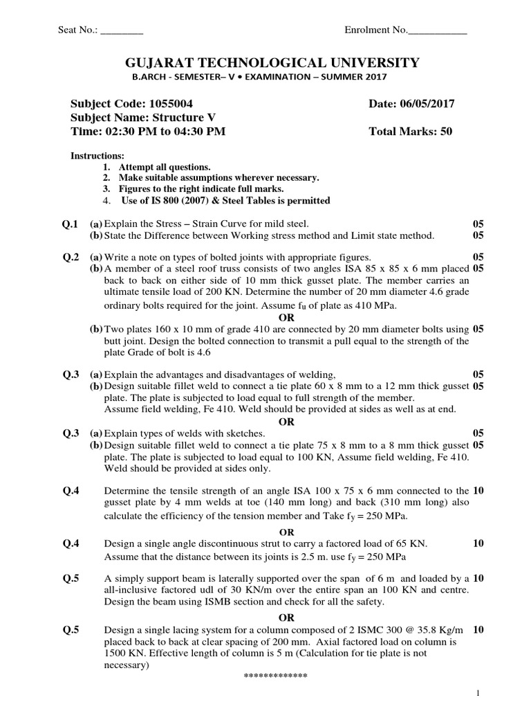 Gujarat technological university subject code 1055004 subject name