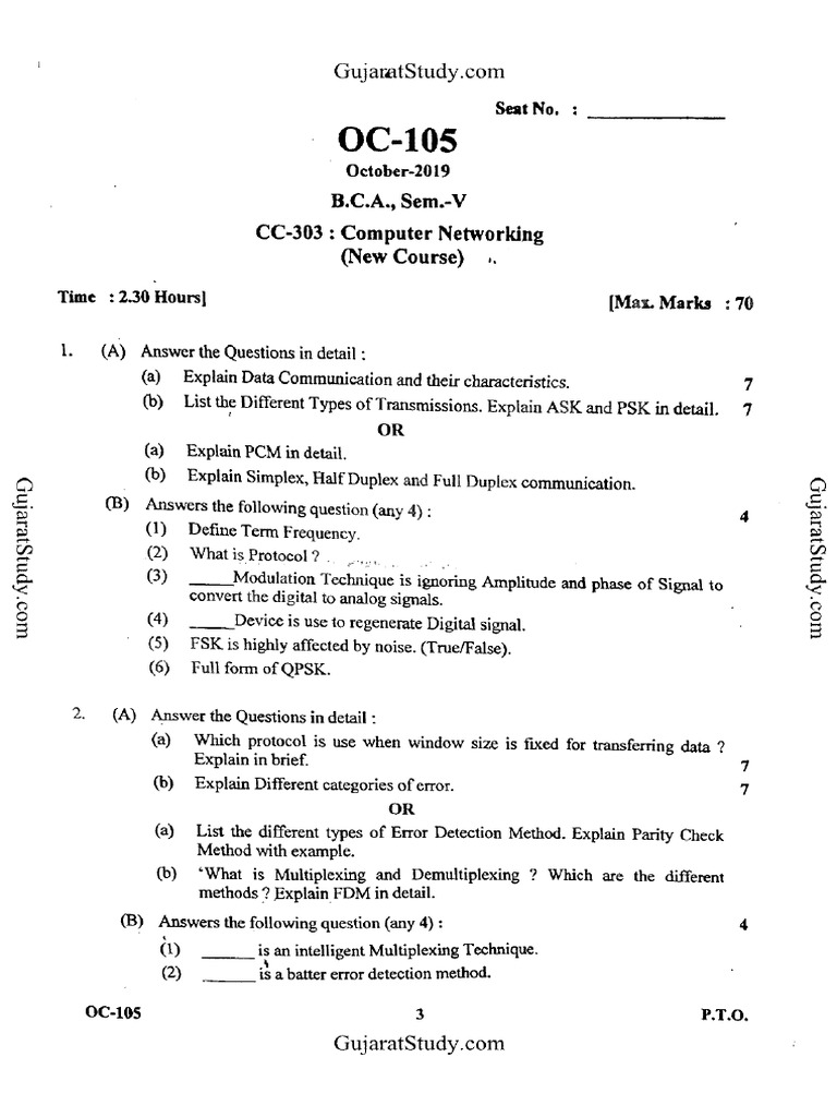Bca 5 Sem Computer Networking Oc 105 Oct 2019 | PDF