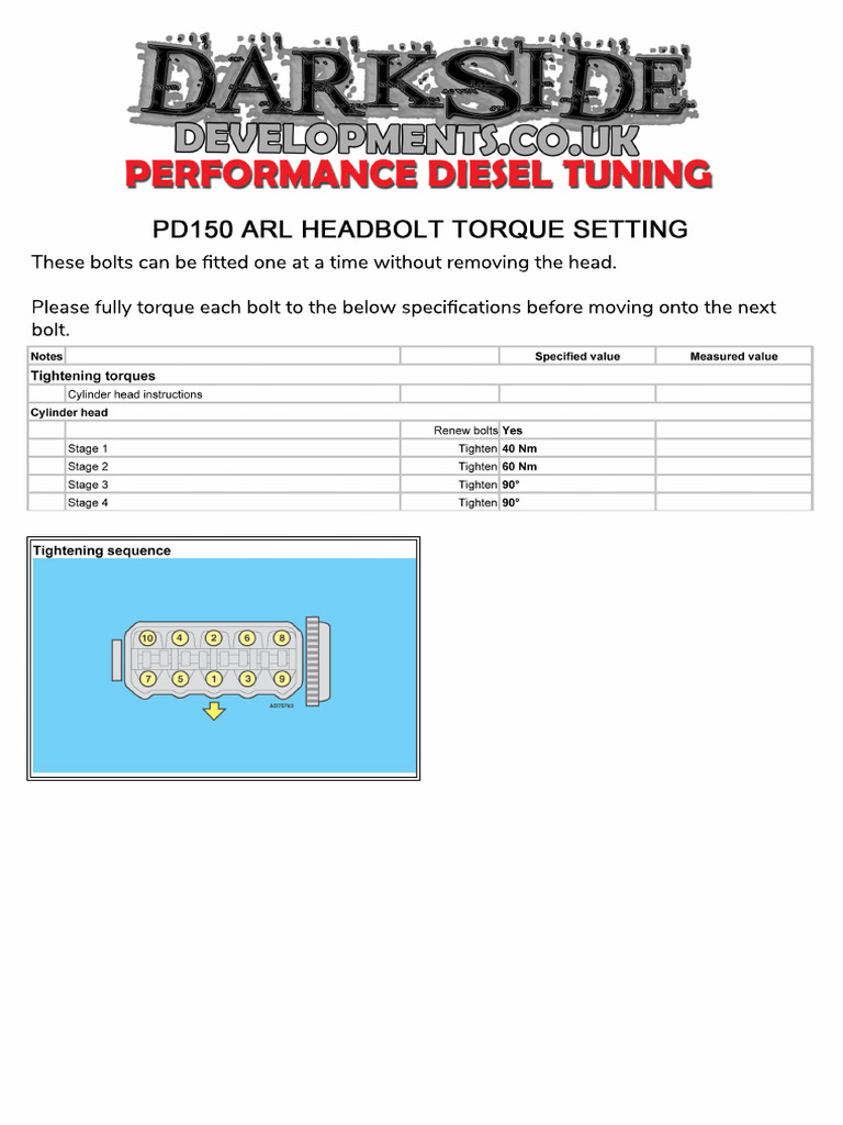 pd150 Arl Headbolt Torque Settings | PDF