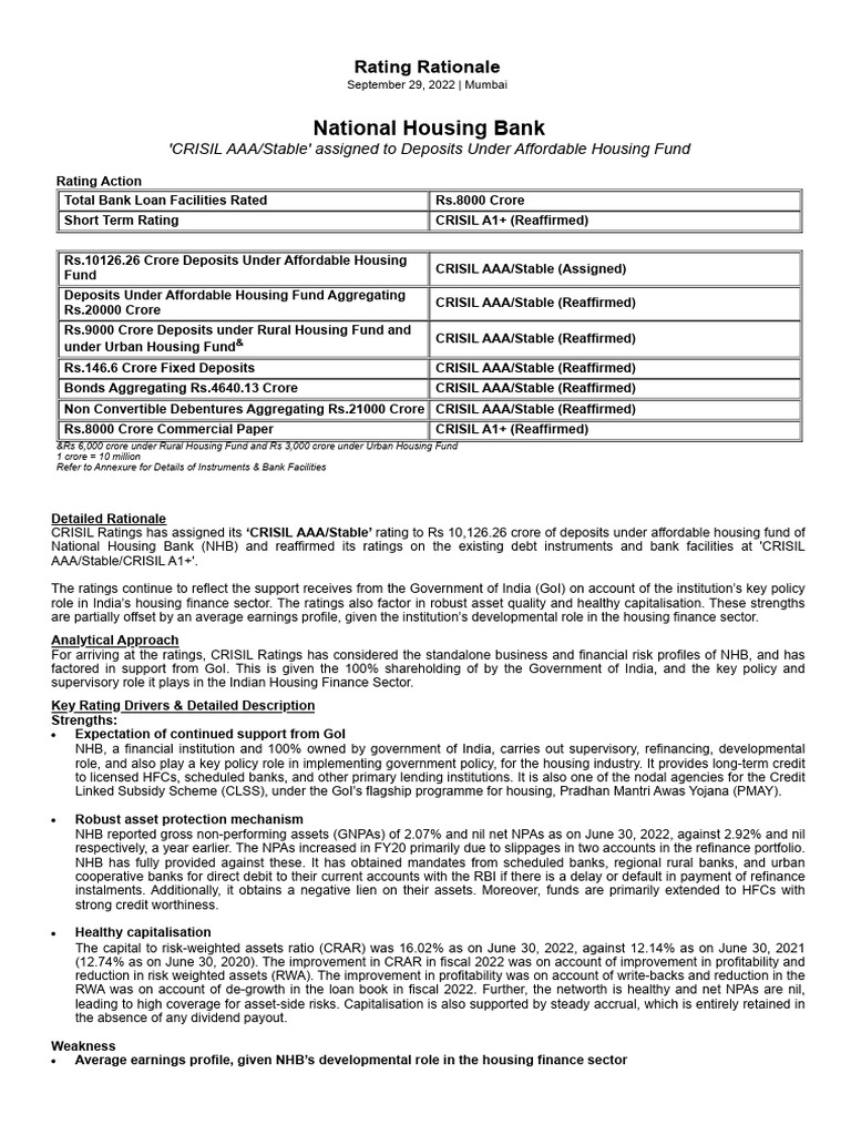 Rating Rationale CRISIL PDF Banks Bond Credit Rating