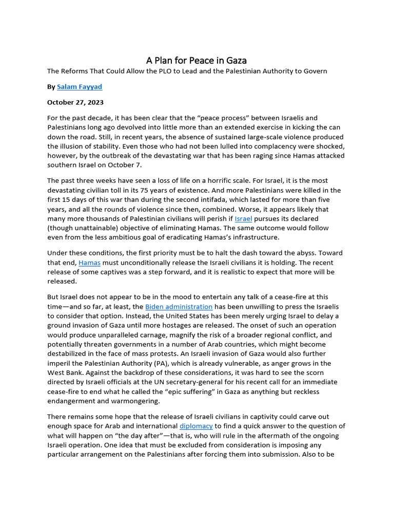 Reforms for Palestinian Leadership in Gaza | PDF | Palestine Liberation ...