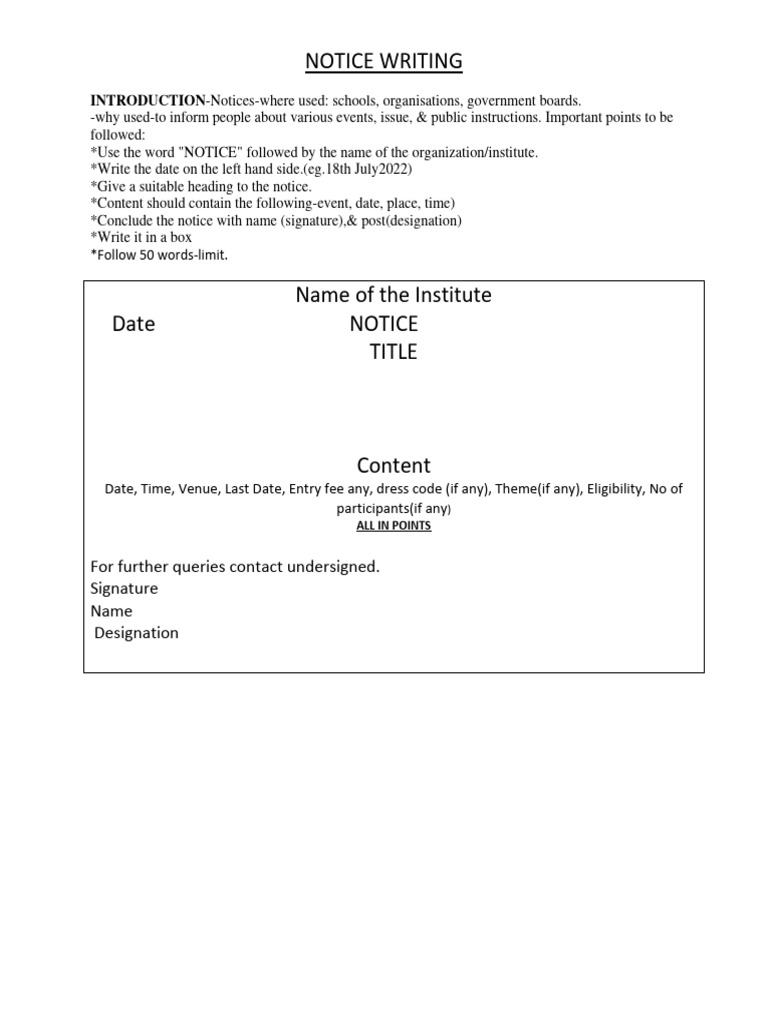 Notice Writing Guidelines and Examples | PDF | Water Scarcity