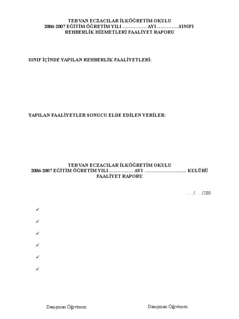 Kulüp Ve Rehberlik Aylık Faaliyet Raporu | PDF