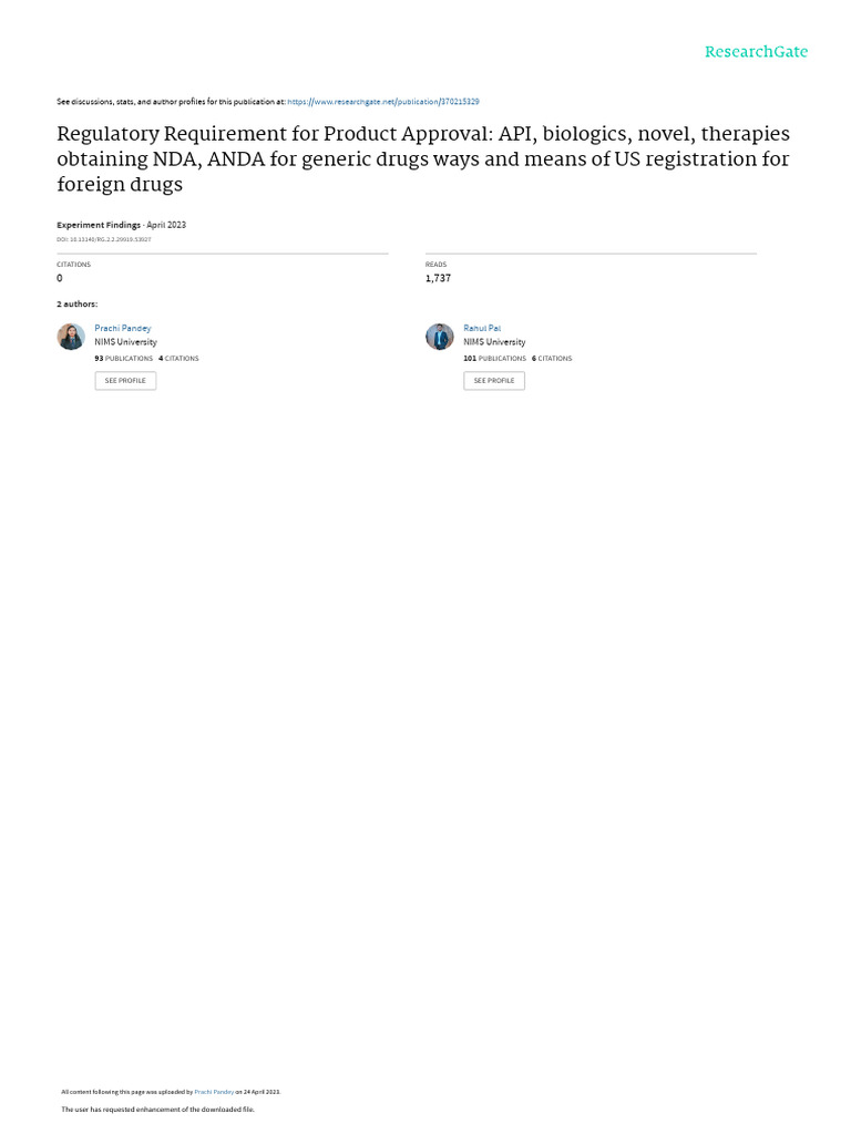 Regulatory requirements for product approval pdf food and drug